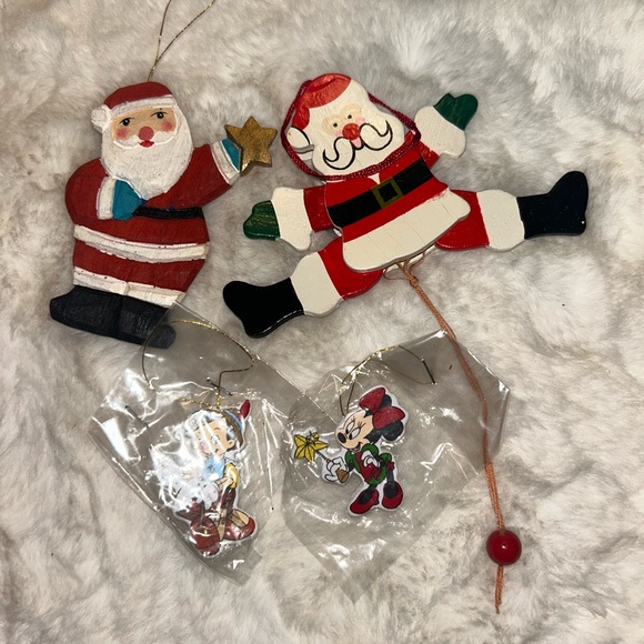Other - Vintage Handcrafted Wooden Santa Christmas Ornaments moveable Santa Disney
